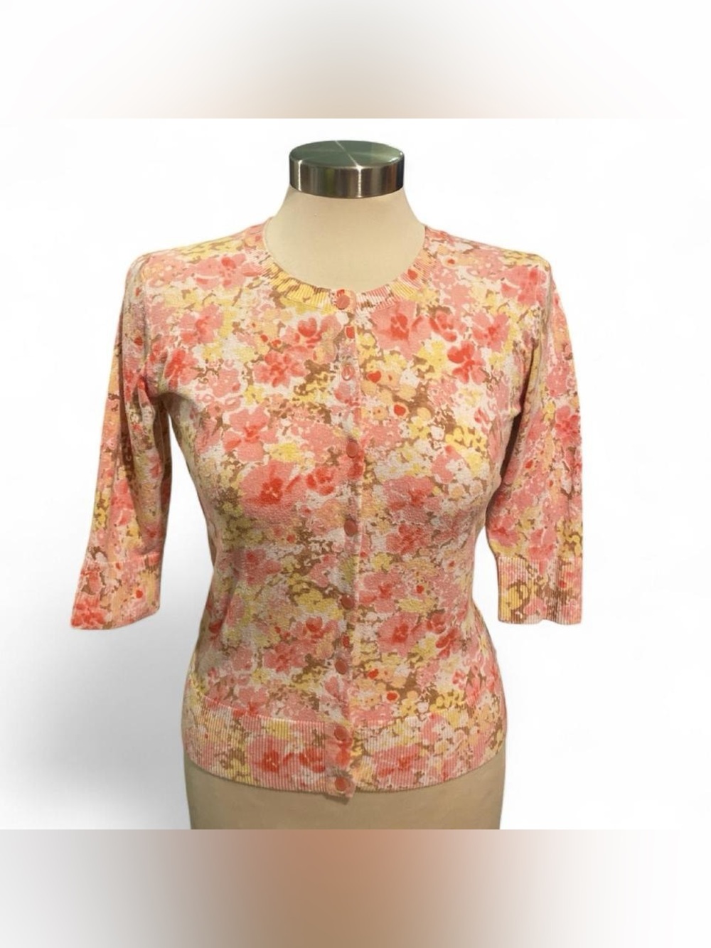 Merona Floral Button Up Cardigan With 3/4 Sleeves
